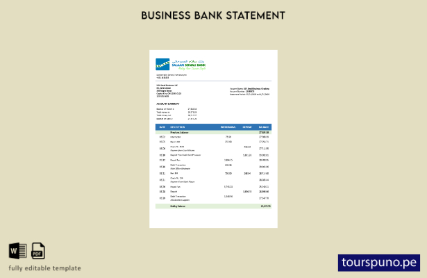 listo para imprimir Somali Salaam Estado de cuenta corriente comercial del banco